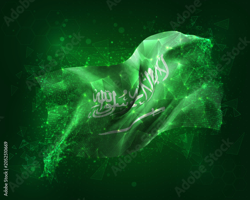 Saudi Arabia, vector 3d flag on green background