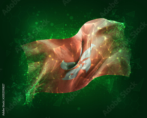 Hong Kong, vector 3d flag on green background