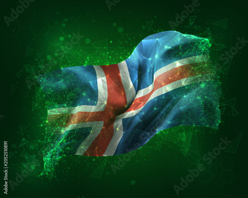 Iceland, vector 3d flag on green background