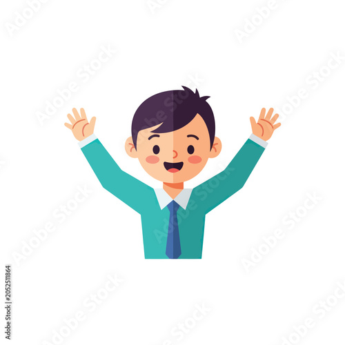 Cheerful young man with arms raised.