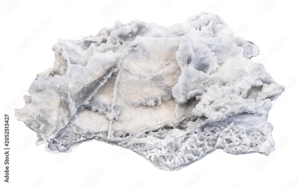 Fototapeta premium raw piece of gray botryoidal chalcedony rock cutout on white background