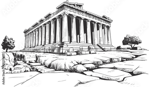 Εκτύπωση καμβά Ancient Greek temple sketch illustration, classical architecture landmark vector