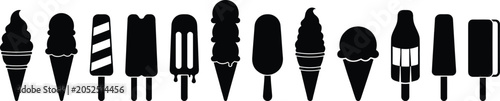 Set of ice cream and popsicle silhouettes: vector illustration