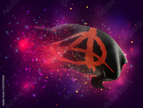 Anarchy, vector 3d flag with a splash of paint dots, explosion of colored dots