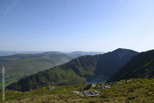 a view from the top of Cadair Idris in wales in southern Snowdonia along the Minffordd Path