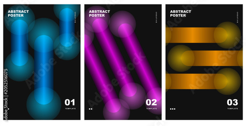 Abstract Poster Vector Template Set with Glowing Capsule Connection Nodes on Dark Background for Technology Covers