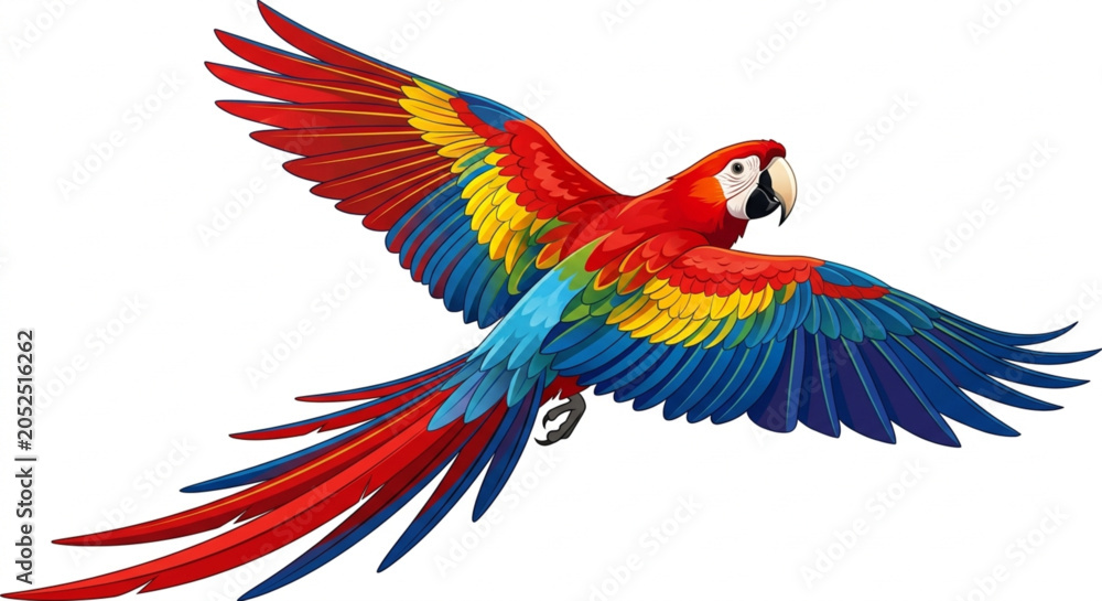 Fototapeta premium scarlet macaw parrot flying isolated on white background