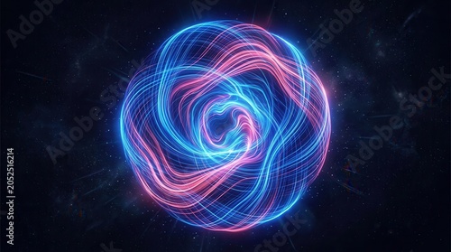 Futuristic circular design with wavy blue Creative digital tech circle on dark background. Big
