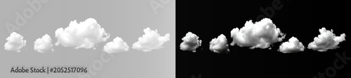 Konstfotografi Abstract cumulus clouds design element on grey and black background, isolated re