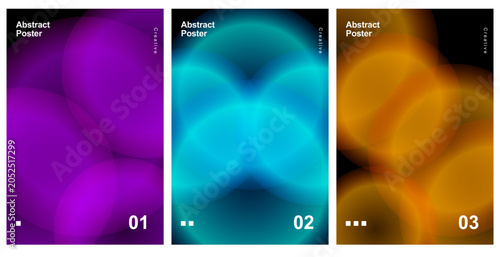 Abstract Poster Vector Template Set with Blurred Soft Circle Gradients on Dark Background for Minimalist Covers