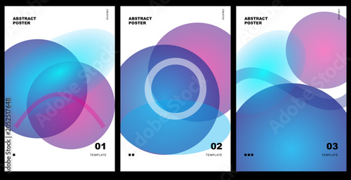 Abstract Posters Collection Vector Template with Vibrant Overlapping Gradient Circles and Curved Line Shapes for Cover Design