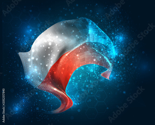 Poland, vector 3d flag virtual triangular polygons on a color background