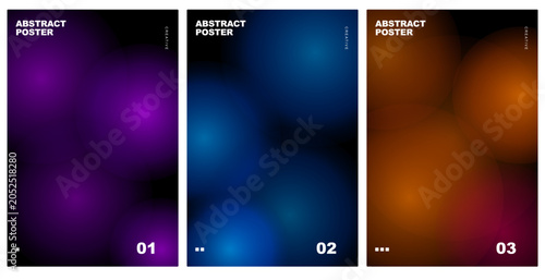 Abstract Posters Collection Vector Template with Ambient Diffuse Glowing Orbs on Black Background for Cover Design