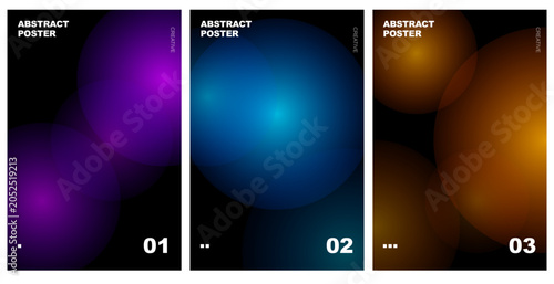 Abstract Posters Collection Vector Template with Glowing Radial Gradient Sphere Orbs on Dark Background for Cover Design