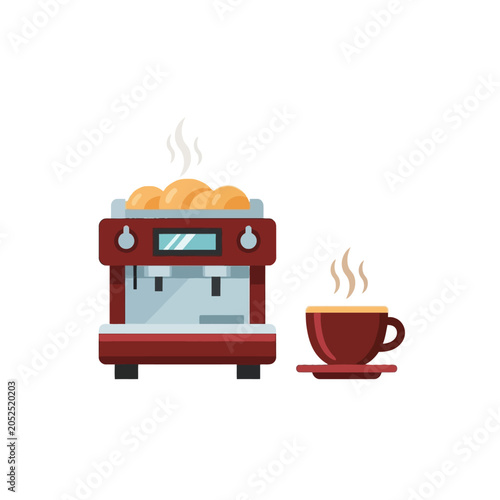 Coffee Maker with Croissants and Cup.