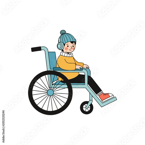 Child in wheelchair with footrest.