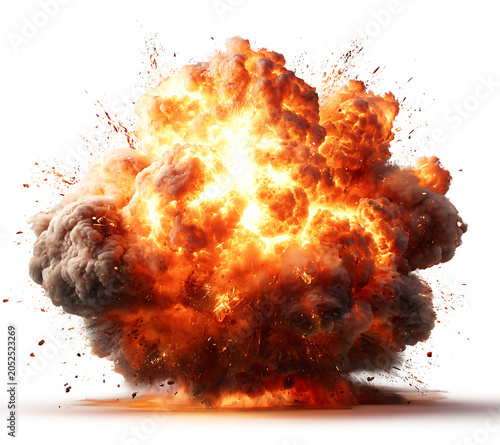 Cuadro en lienzo Fiery detonation burst with dark smoke plume PNG