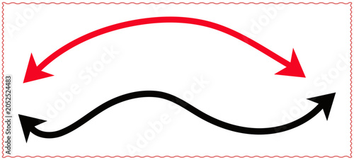 Cuadro en lienzo Two contrasting wavy arrows one red pointing down and one black pointing up isol