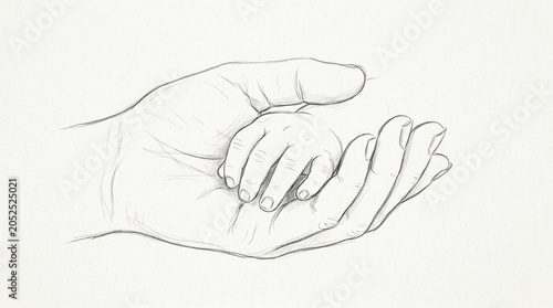 Adult hand holding baby hand showing love and care