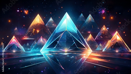 Abstract Crystalline Triangles Scattered Across A Dark Starlit Cosmic Expanse