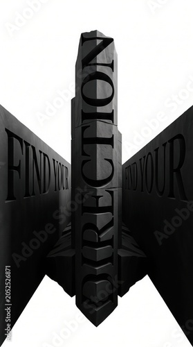 3d black stone maze with find your direction text isolated on white background