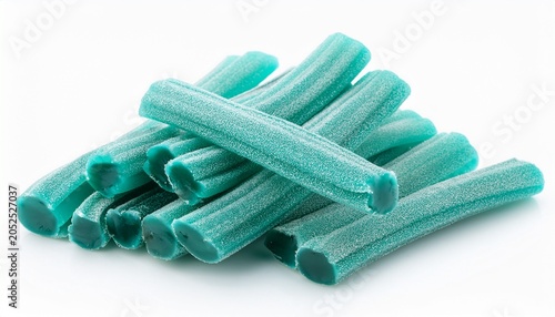 Sweet Jelly Licorice Candy Sticks In Turquoise Isolated On White Background