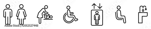 Foto Set of public facility icons including male and female restrooms, baby changing