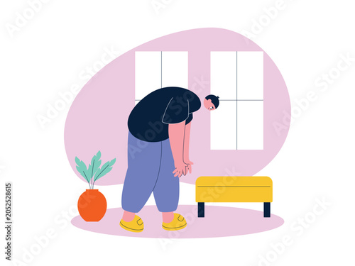 Foto Person standing with a drooped posture, looking tired, bored, or lacking energy