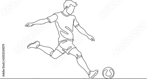 Soccer Player Kicking Ball Continuous One Line Drawing Minimalist Football Athlete Sport Vector Art