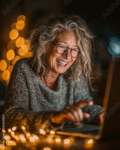 Candid Portrait of Mature Female Streamer Laughing and Interacting with Online Community