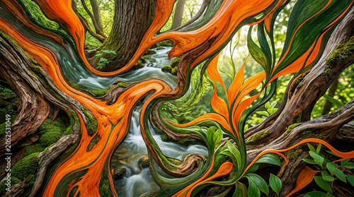 Vibrant Abstract Representation of Forest Ecosystem Harmony