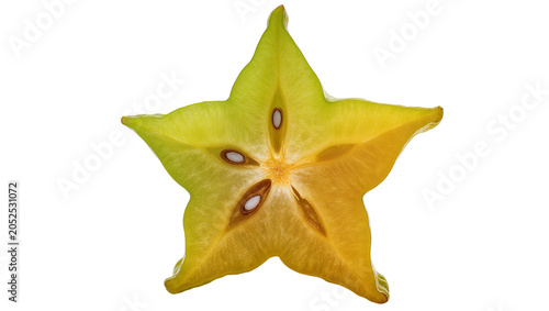 Foto Star fruit slice with seeds and yellow-green flesh