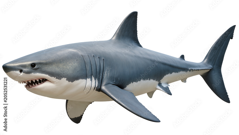 Fototapeta premium Great white shark with sharp teeth and gills