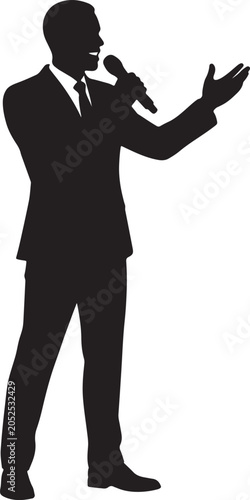Businessman speaking into microphone corporate presenter silhouette vector
