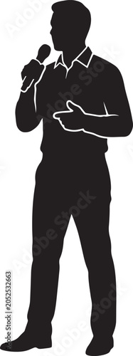 Man speaking into microphone public speaker silhouette vector