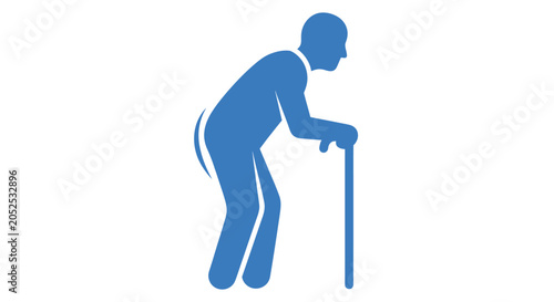 A blue icon showing an elderly person walking with a support cane