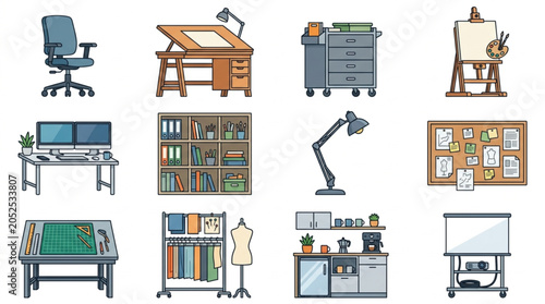 Bild auf Leinwand Collection of Office and Creative Workspace Objects.