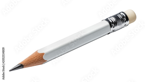 Foto White pencil with sharpened graphite tip and metal ferrule with eraser