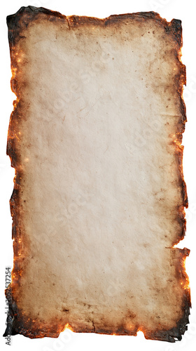 Burnt Medieval Parchment Paper With Aged Antique Texture And Glowing Charred Edges Isolated On Transparent Background