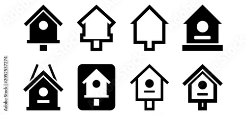Εκτύπωση καμβά Collection of eight simple birdhouse icons in silhouette and outline styles