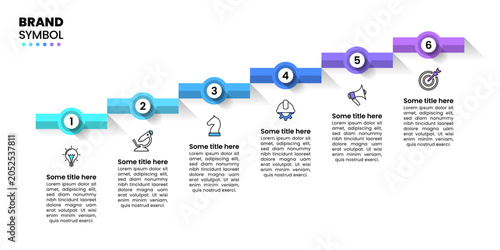 Infographic template. Staircase with 6 numbers and icons
