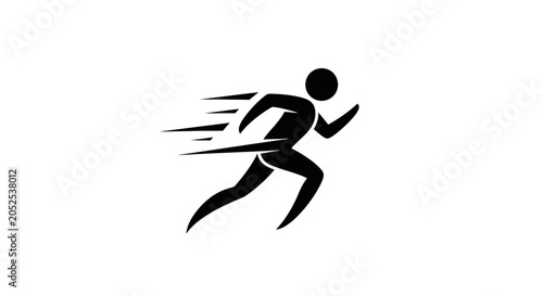A black silhouette of a person running fast with motion lines