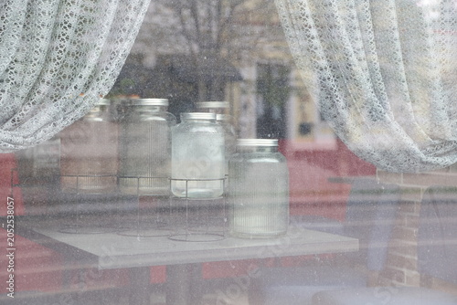 Bild auf Leinwand Glass jars with metal screw caps.