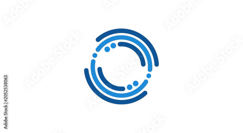 A blue circular abstract graphic design element on a white background