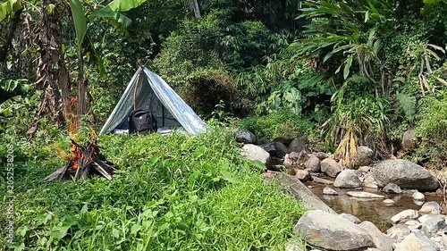 Camping by the Riverside in a Serene Natural Forest Landscape