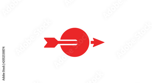 A red arrow passing through a solid red circle on a white background