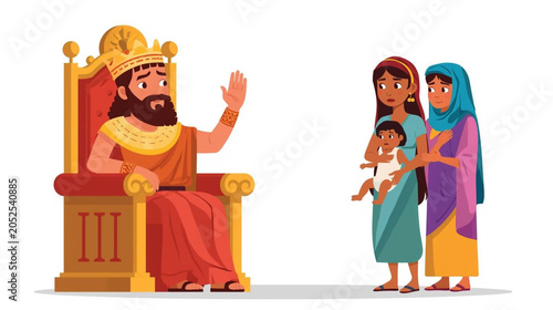 King Solomon Wise Judgment Between Two Mothers Biblical Illustration
