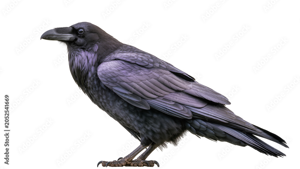 Obraz premium Black raven bird with dark grey feathers and purple iridescence