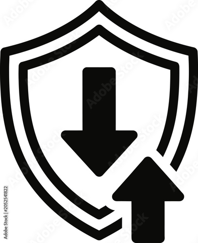 Black shield icon with upward and downward arrows representing security and data transfer operations