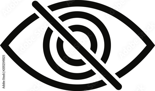 Abstract stylized black eye symbol with a diagonal line across the iris indicating a restriction or prohibition